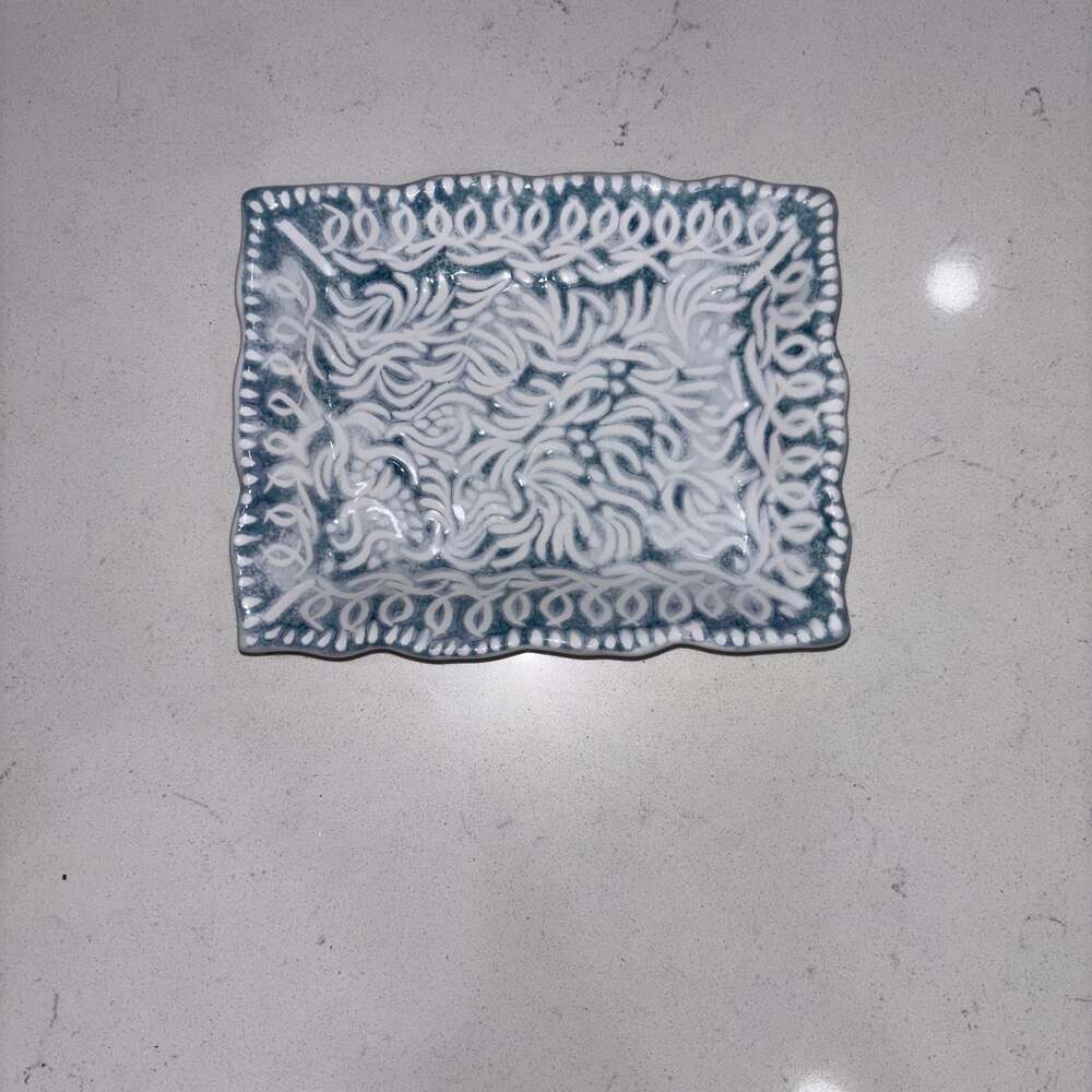 Handmade Ceramic Decorative Rectangular Soap Tray Blue and White 6x4.5
